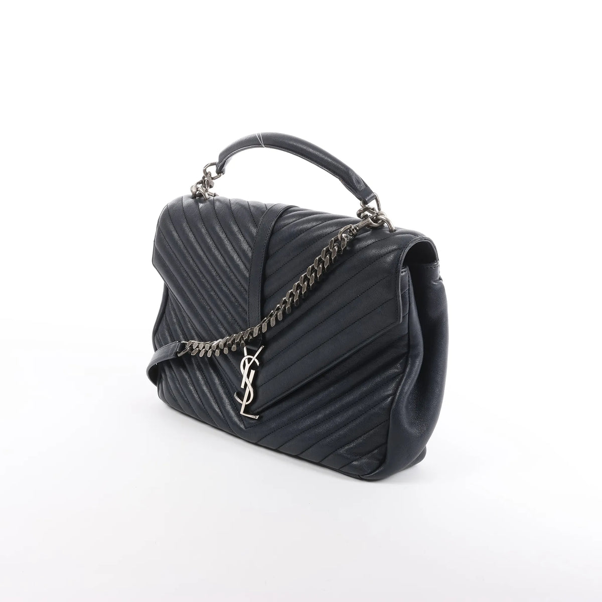 Saint Laurent Paris College Monogramme Leather Chain Handbag in Navy Blue 392738