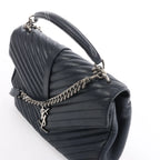 Saint Laurent Paris College Monogramme Leather Chain Handbag in Navy Blue 392738