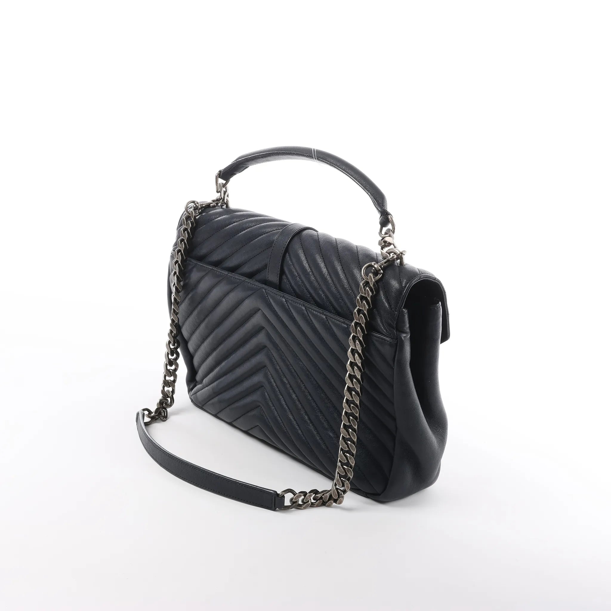 Saint Laurent Paris College Monogramme Leather Chain Handbag in Navy Blue 392738