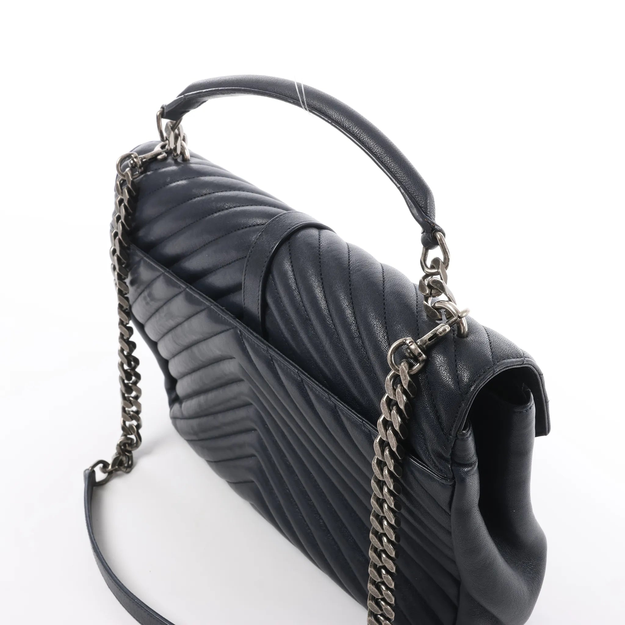 Saint Laurent Paris College Monogramme Leather Chain Handbag in Navy Blue 392738