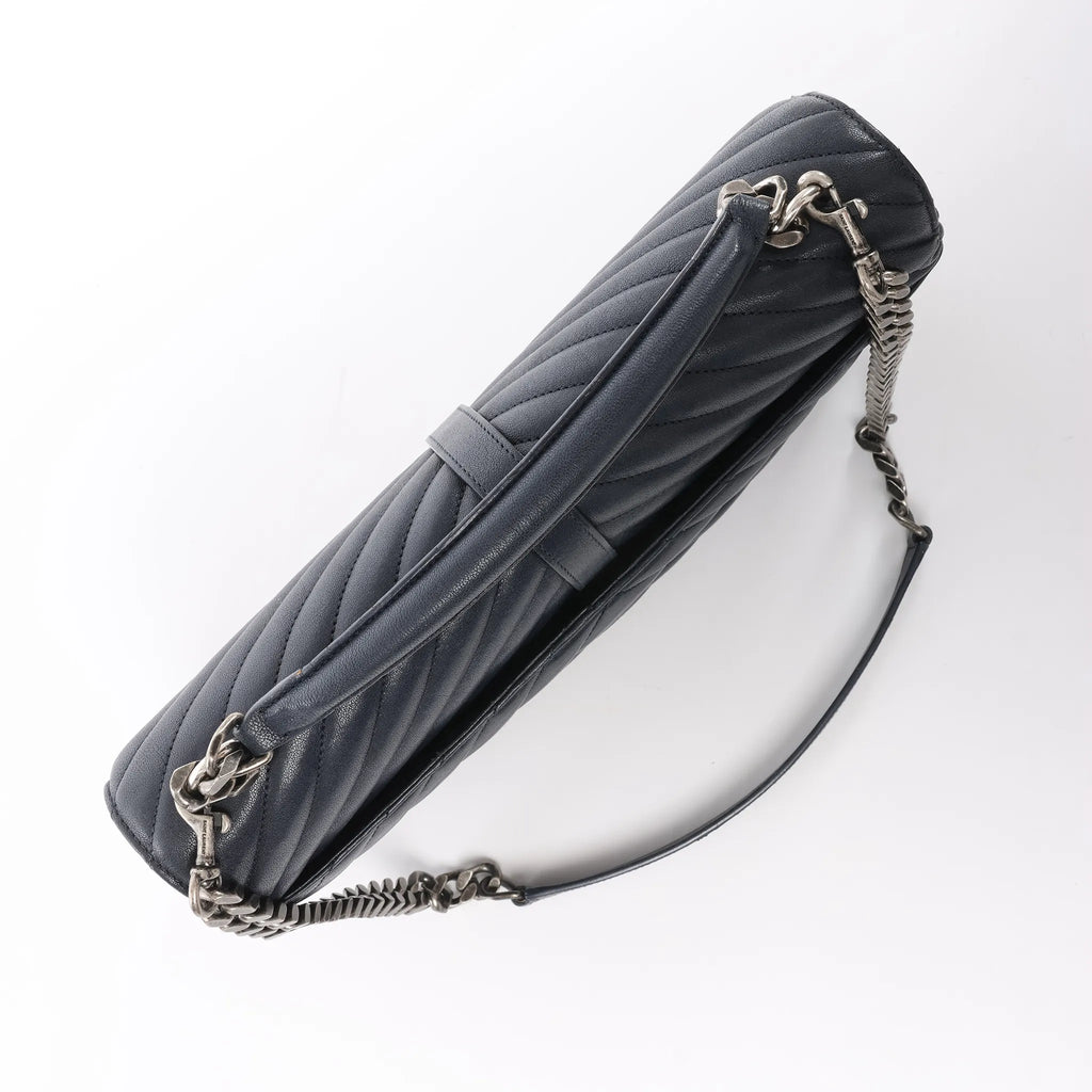 Saint Laurent Paris College Monogramme Leather Chain Handbag in Navy Blue 392738