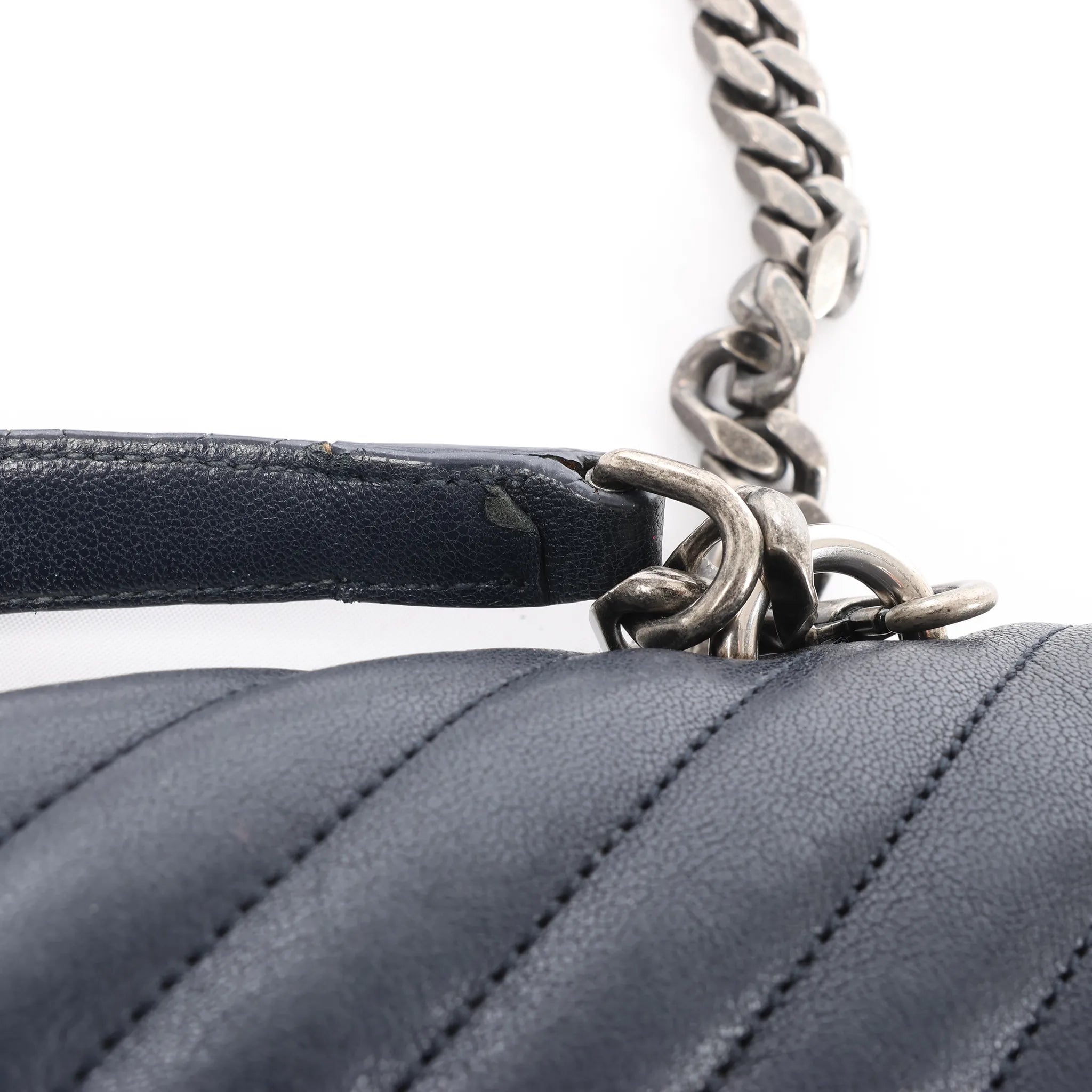 Saint Laurent Paris College Monogramme Leather Chain Handbag in Navy Blue 392738