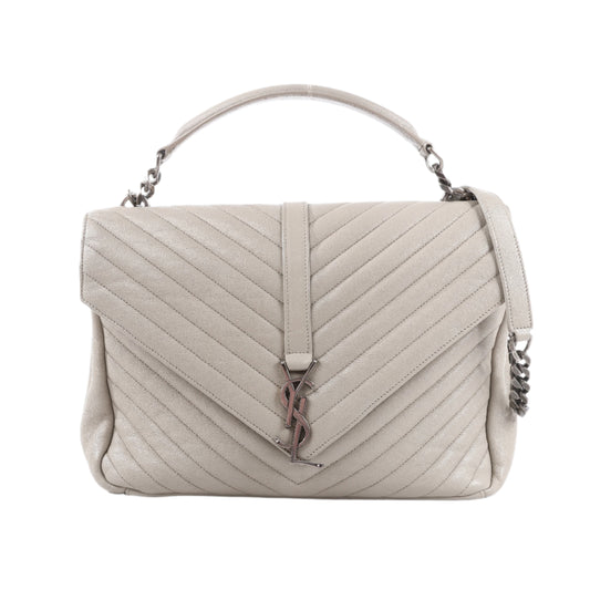 Sac bandoulière chaîne en cuir Saint Laurent Paris College, gris 392738