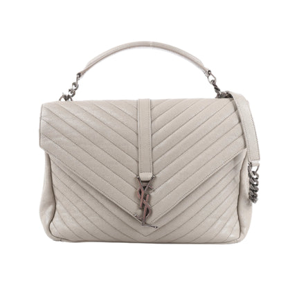 Saint Laurent Paris College Leather Chain Shoulder Bag in Gray 392738