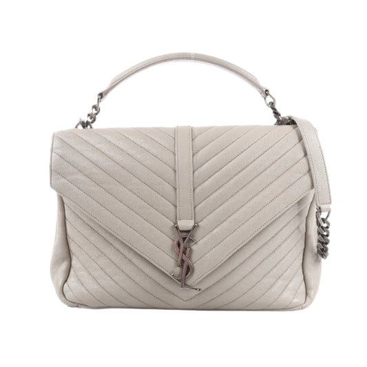 Saint Laurent Paris College Leather Chain Shoulder Bag in Gray 392738