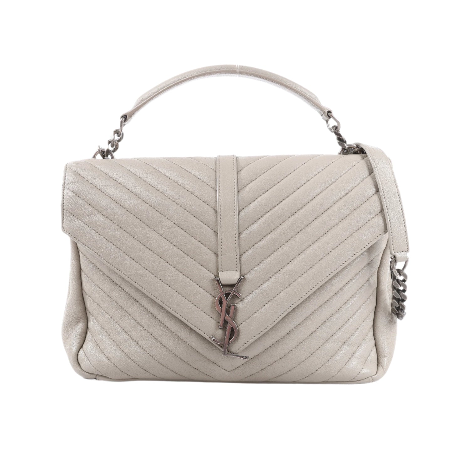 Saint Laurent Paris College Leather Chain Shoulder Bag in Gray 392738