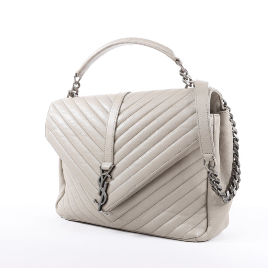 Sac bandoulière chaîne en cuir Saint Laurent Paris College, gris 392738