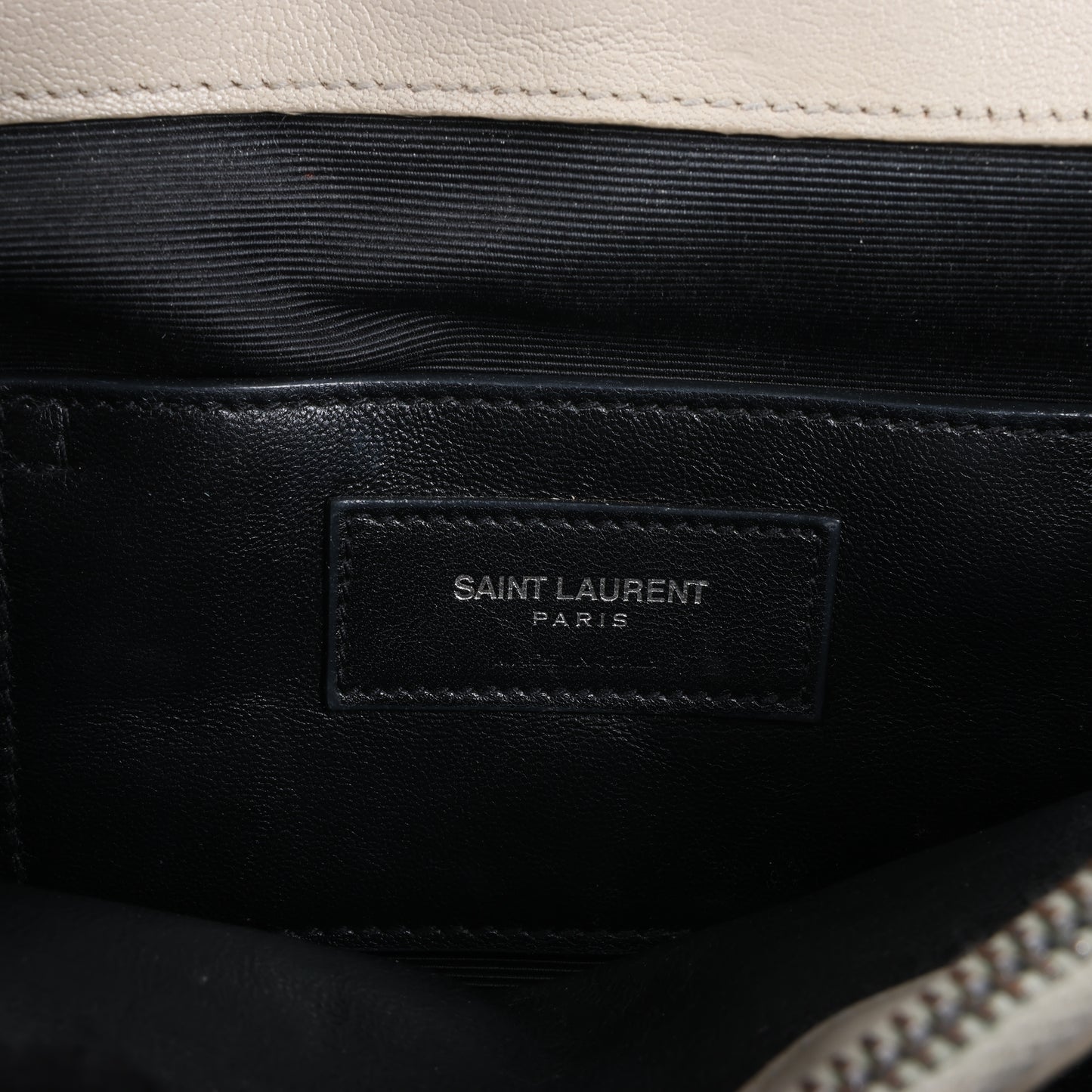Sac bandoulière chaîne en cuir Saint Laurent Paris College, gris 392738