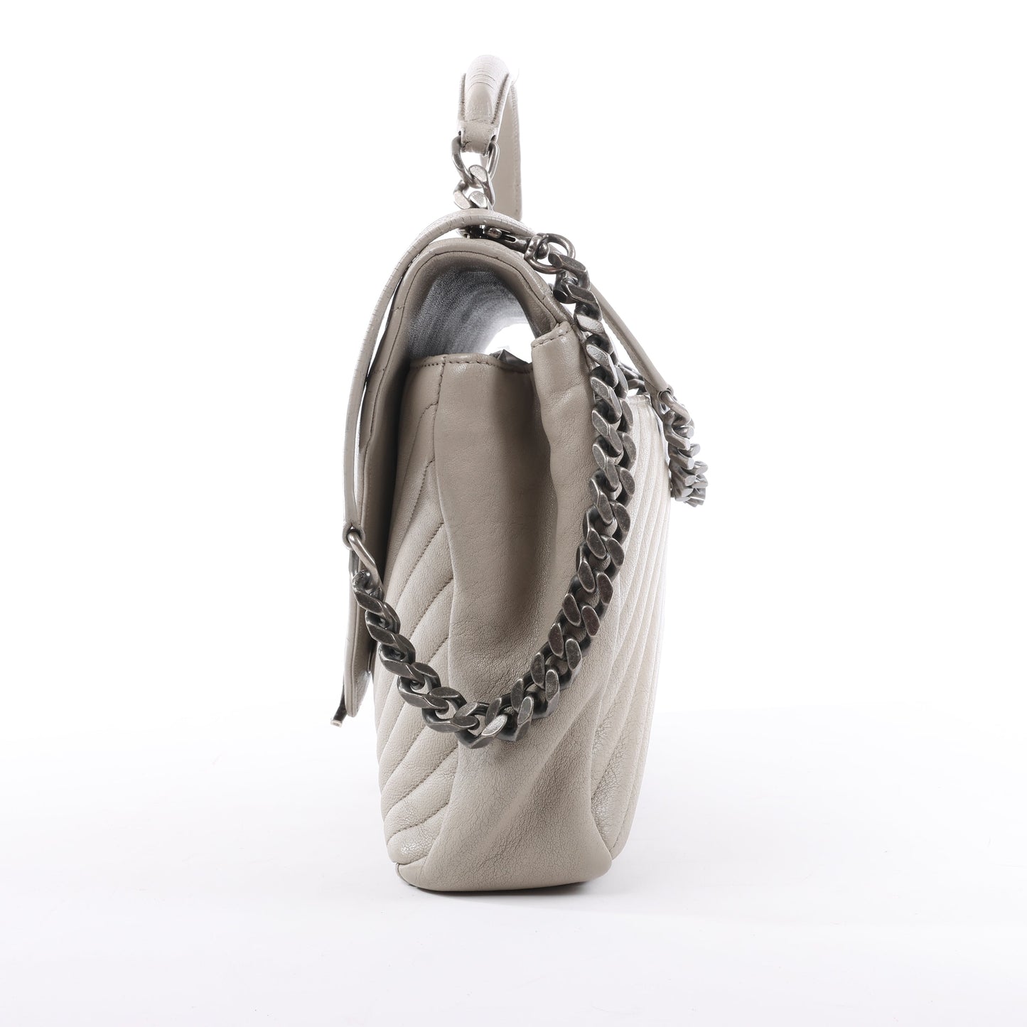 Saint Laurent Paris College Leather Chain Shoulder Bag in Gray 392738