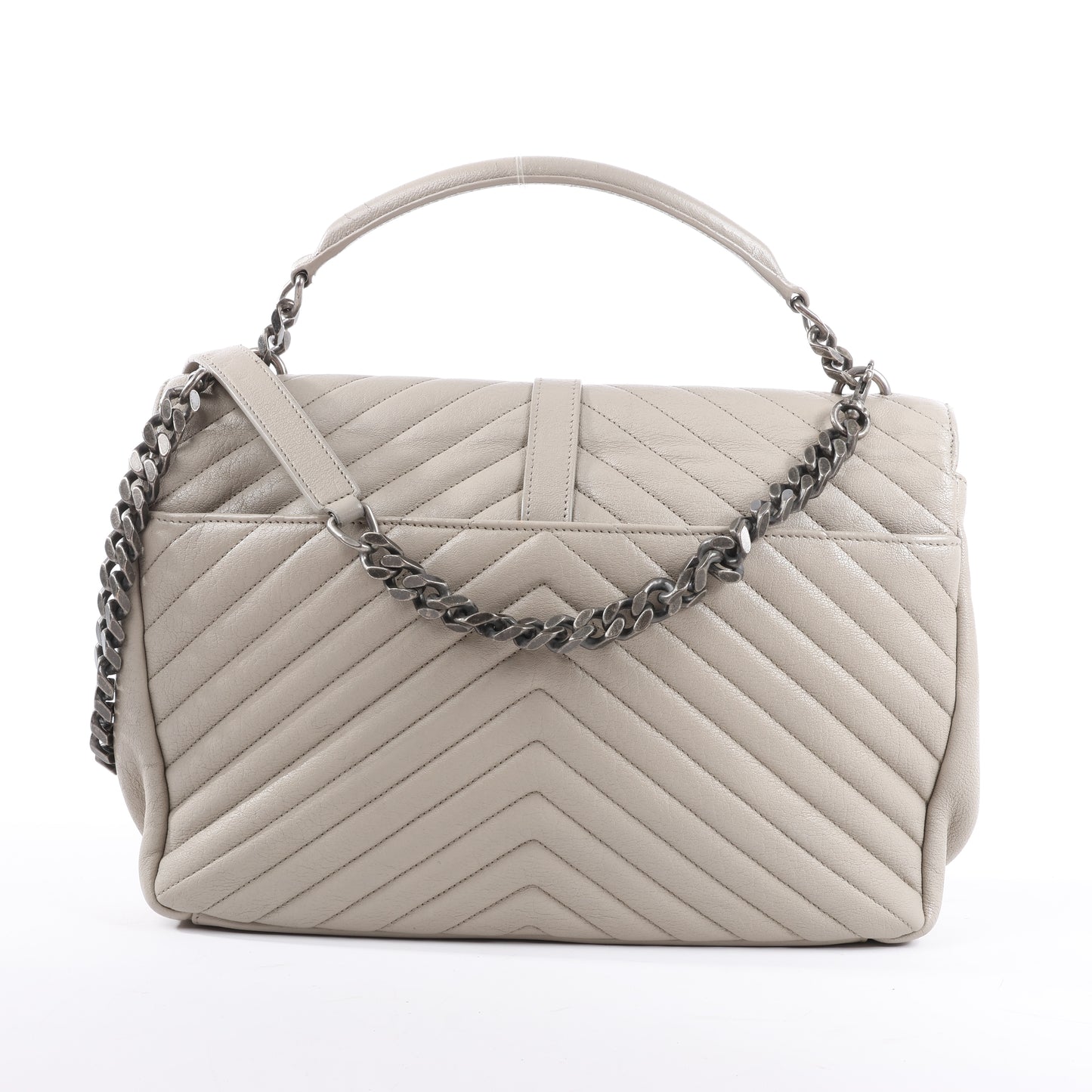 Sac bandoulière chaîne en cuir Saint Laurent Paris College, gris 392738