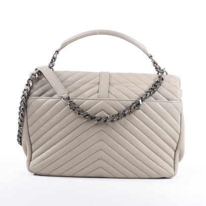 Sac bandoulière chaîne en cuir Saint Laurent Paris College, gris 392738