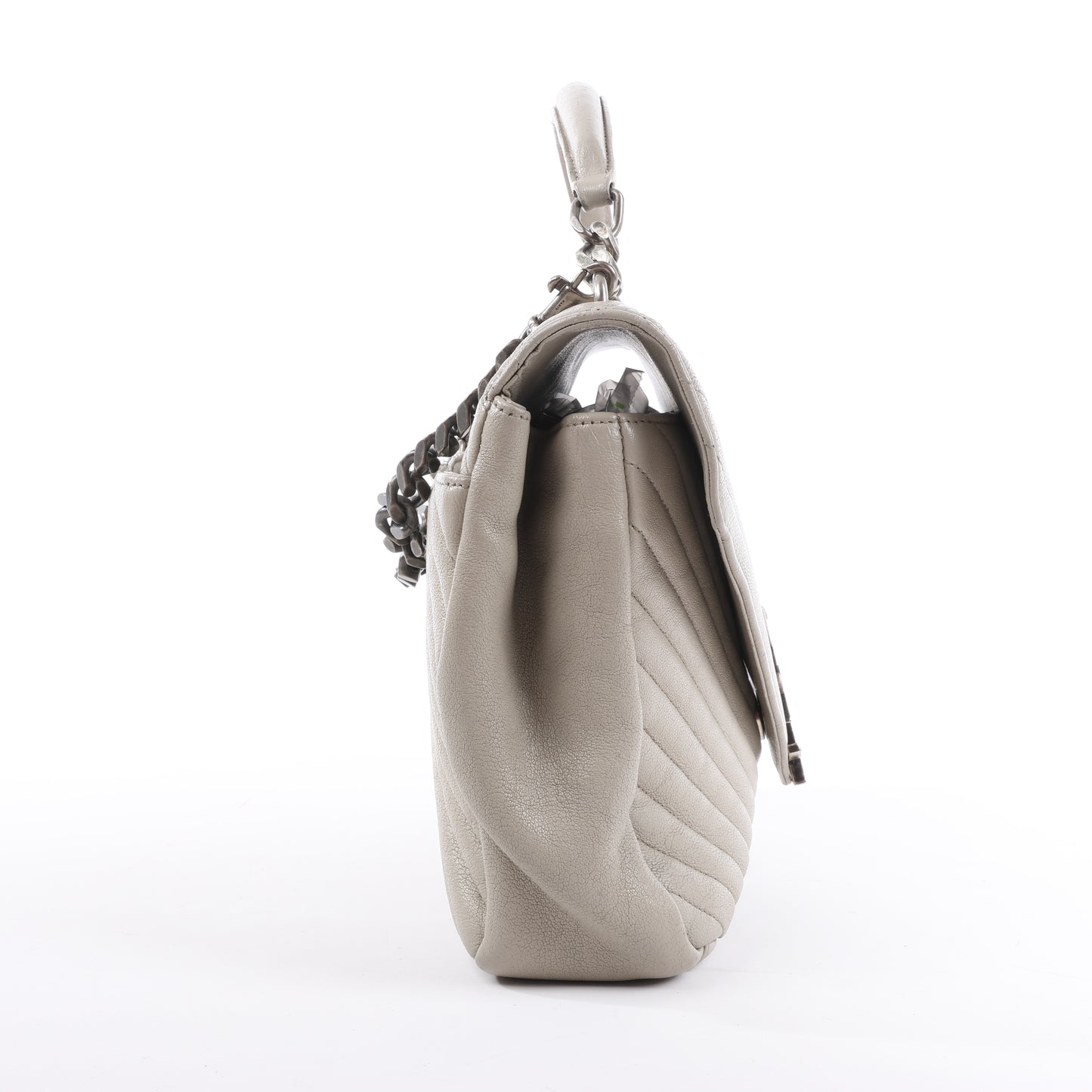 Sac bandoulière chaîne en cuir Saint Laurent Paris College, gris 392738