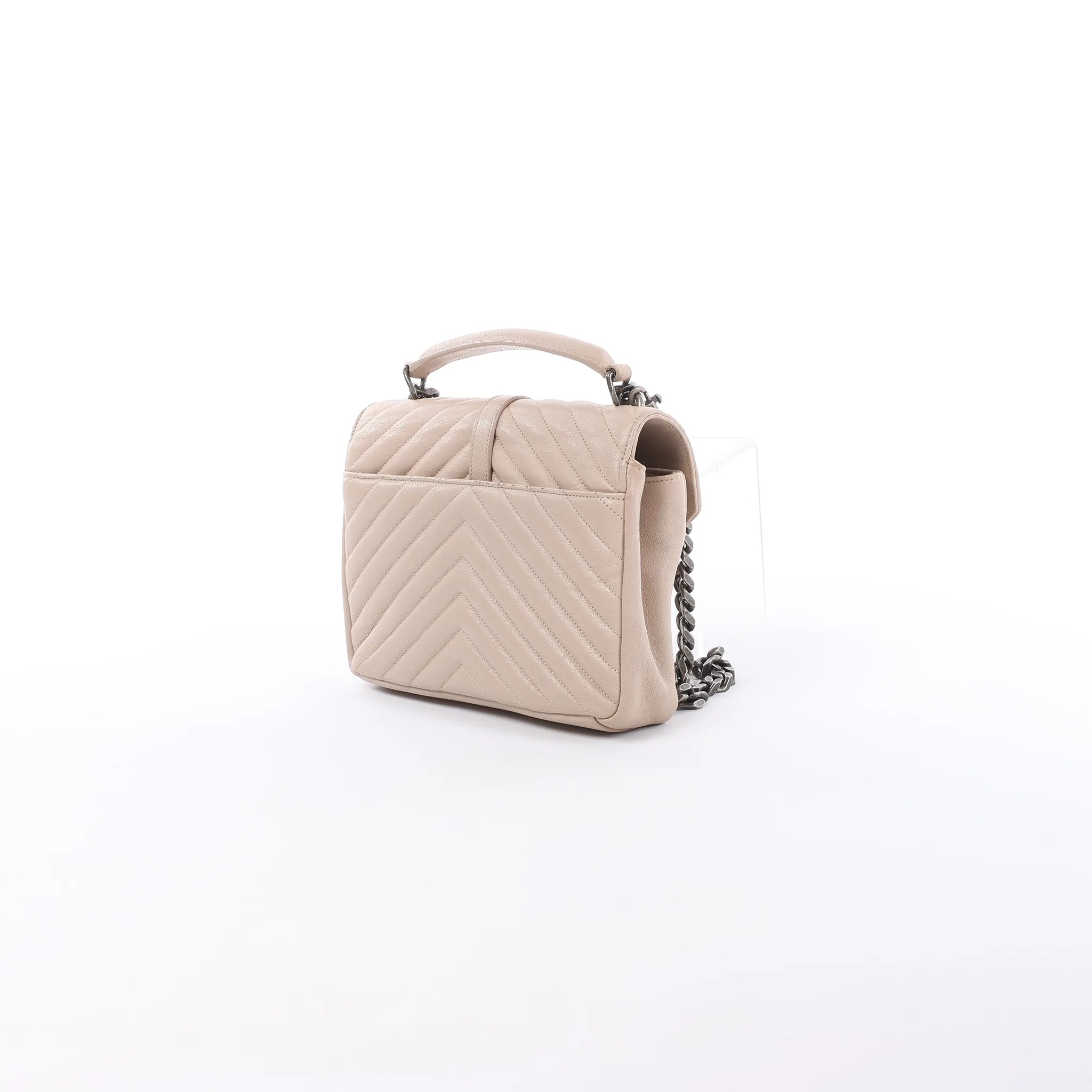 Saint Laurent Paris College Monogramme Leather Chain Crossbody Bag in Beige 428056