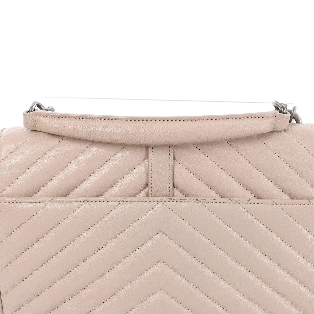 Saint Laurent Paris College Monogramme Leather Chain Crossbody Bag in Beige 428056