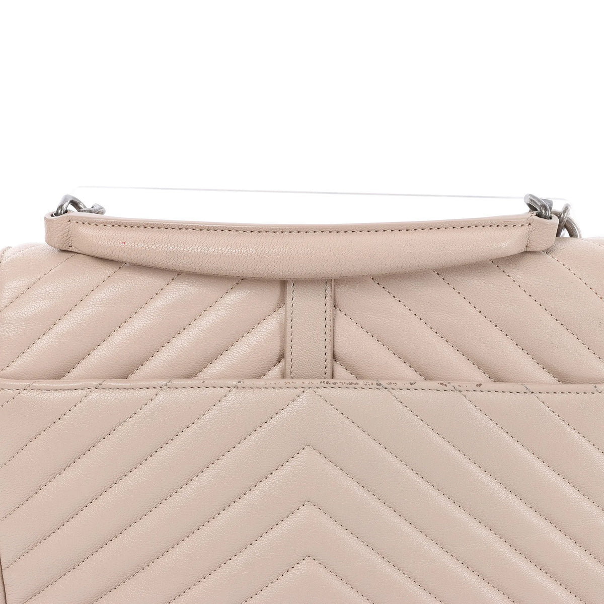 Saint Laurent Paris College Monogramme Leather Chain Crossbody Bag in Beige 428056
