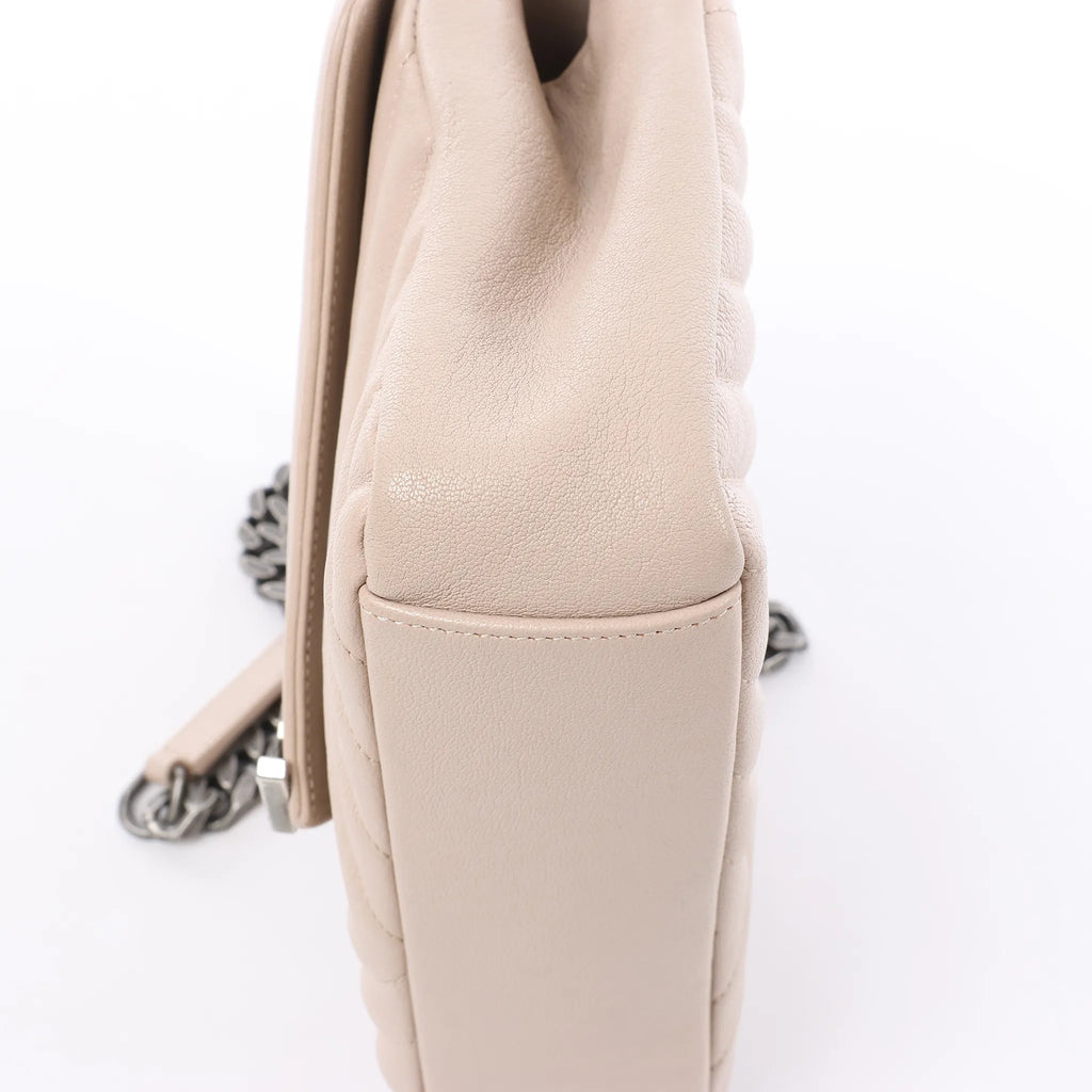 Saint Laurent Paris College Monogramme Leather Chain Crossbody Bag in Beige 428056
