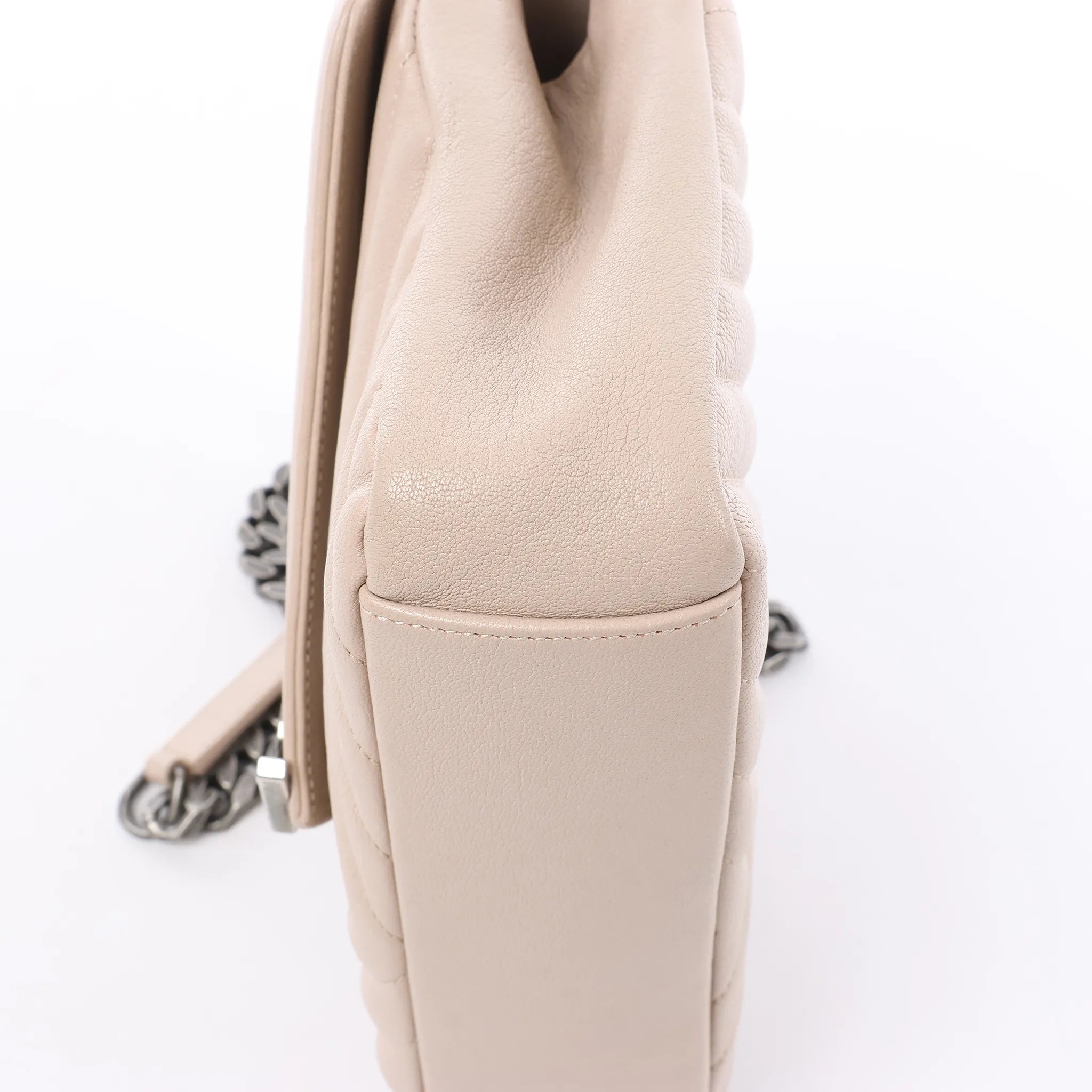 Saint Laurent Paris College Monogramme Leather Chain Crossbody Bag in Beige 428056