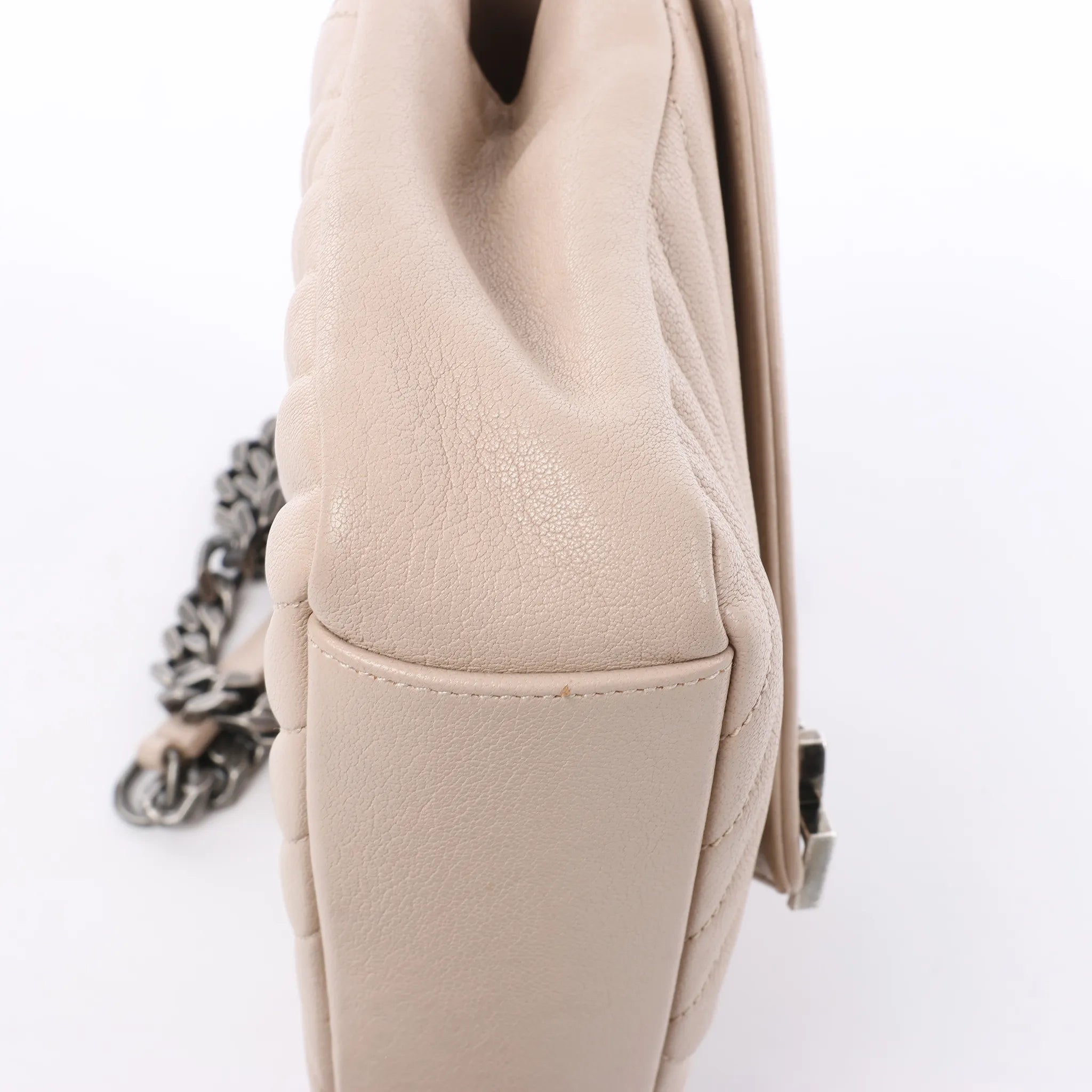 Saint Laurent Paris College Monogramme Leather Chain Crossbody Bag in Beige 428056
