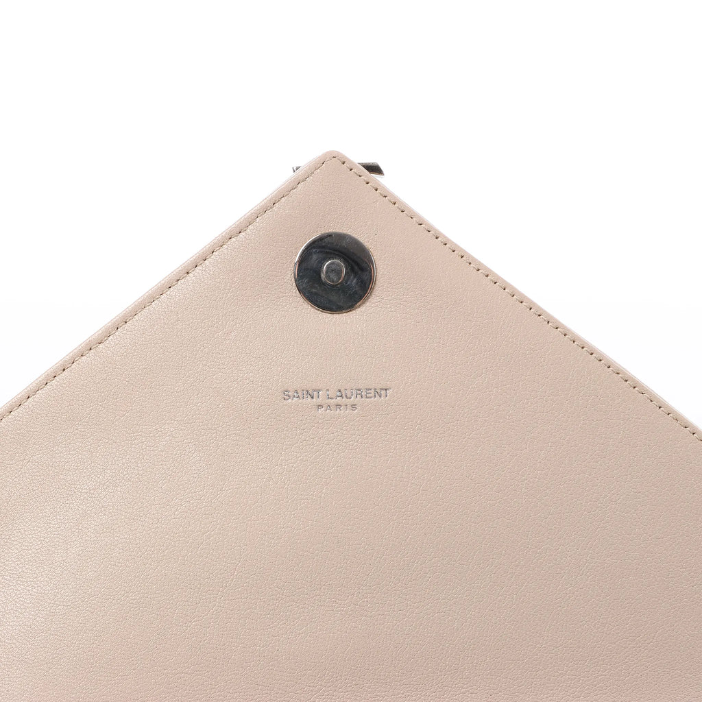 Saint Laurent Paris College Monogramme Leather Chain Crossbody Bag in Beige 428056