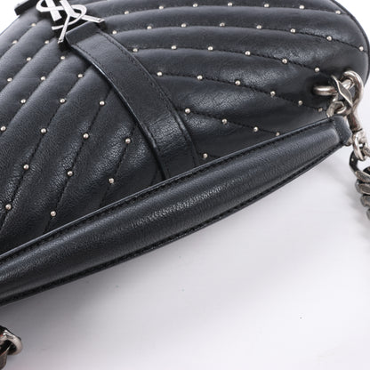 Sac bandoulière en cuir et strass Saint Laurent Paris College, noir 428056