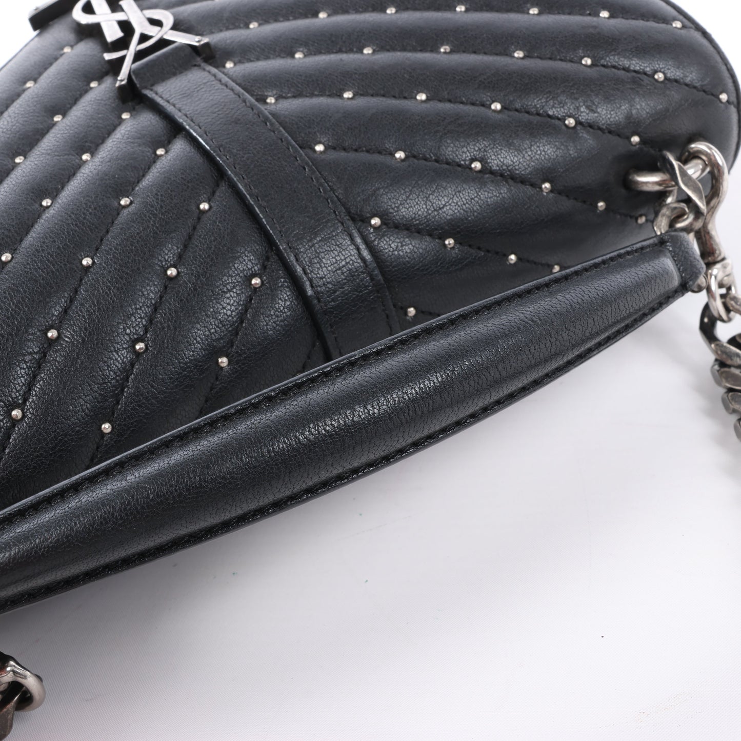 Saint Laurent Paris College Leather x Rhinestone Chain Shoulder Bag in Black 428056