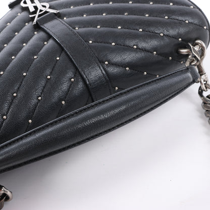 Saint Laurent Paris College Leather x Rhinestone Chain Shoulder Bag in Black 428056