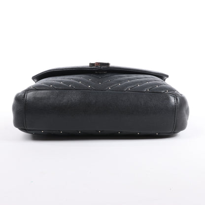 Sac bandoulière en cuir et strass Saint Laurent Paris College, noir 428056