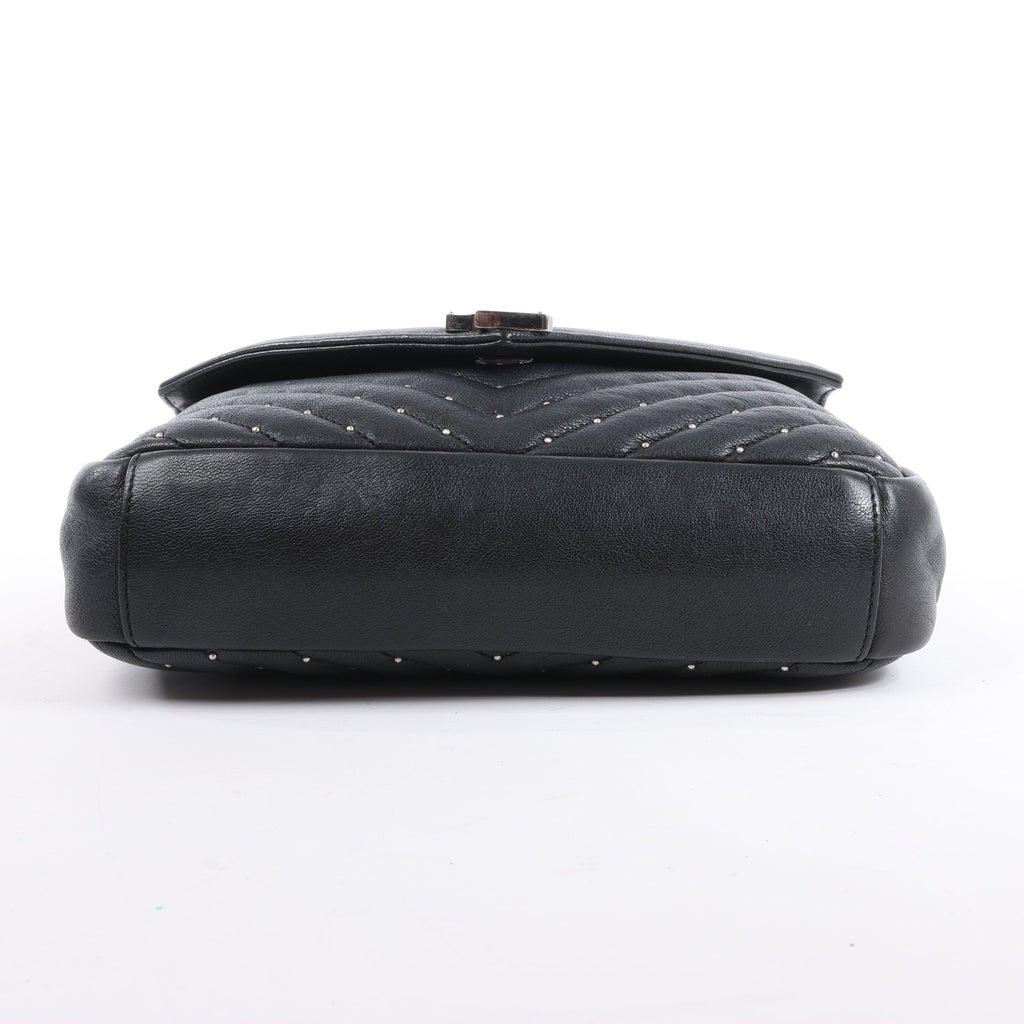 Saint Laurent Paris College Leather x Rhinestone Chain Shoulder Bag in Black 428056