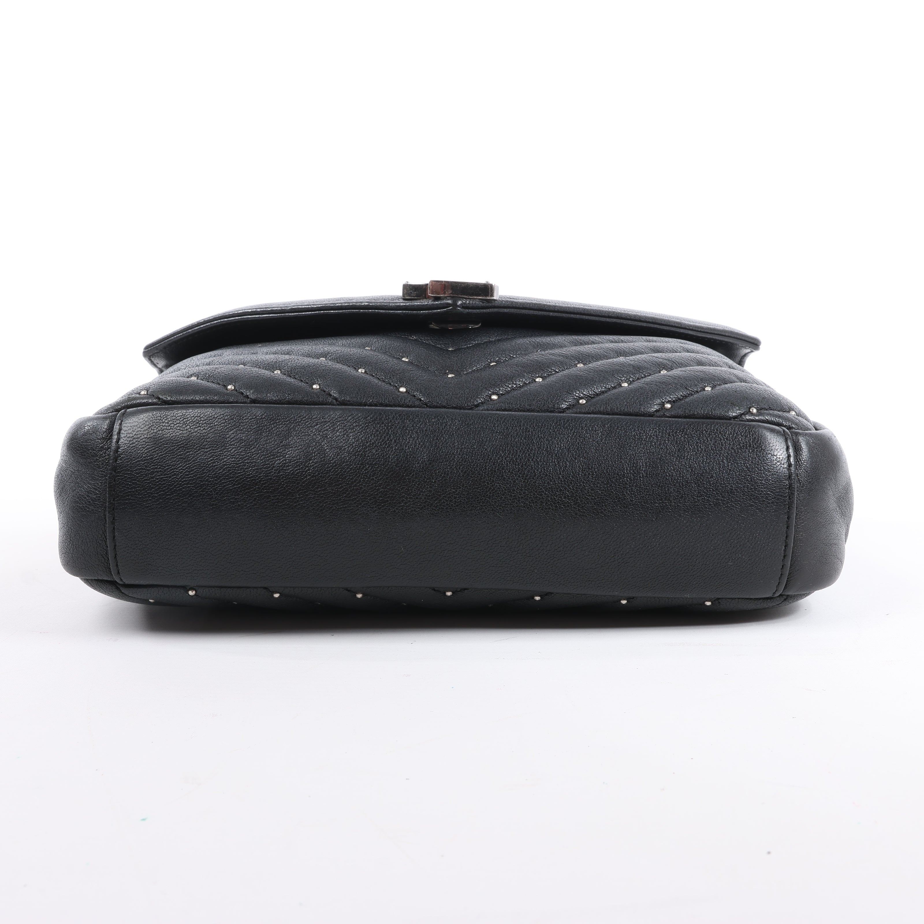 Saint Laurent Paris College Leather x Rhinestone Chain Shoulder Bag in Black 428056