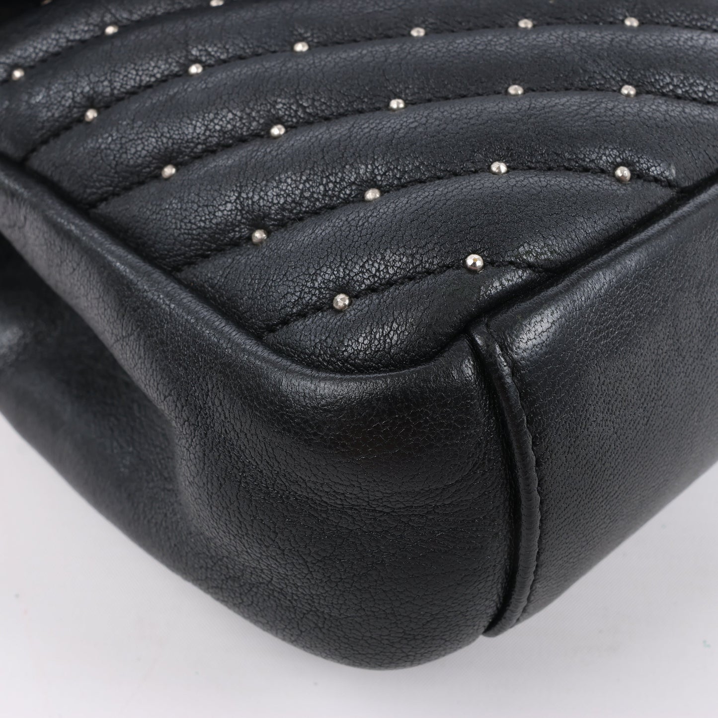 Saint Laurent Paris College Leather x Rhinestone Chain Shoulder Bag in Black 428056
