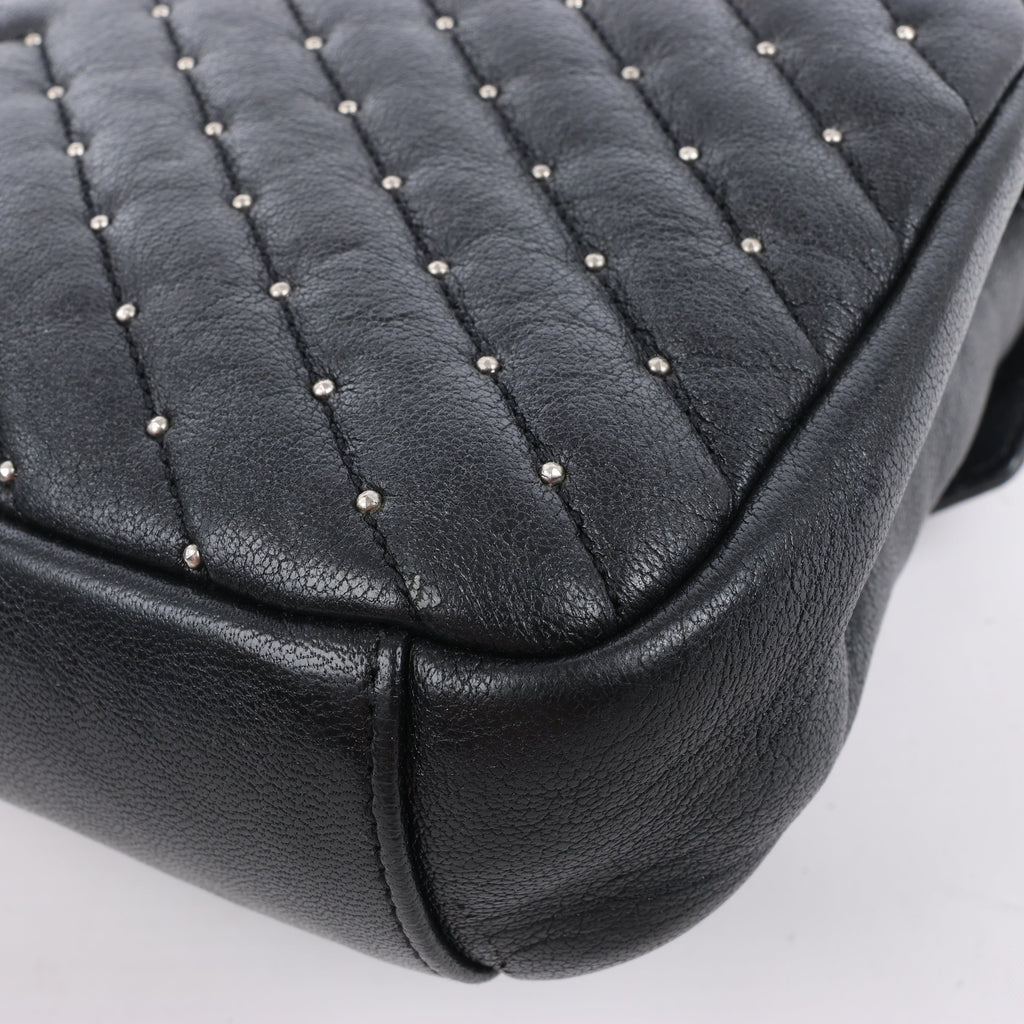 Saint Laurent Paris College Leather x Rhinestone Chain Shoulder Bag in Black 428056
