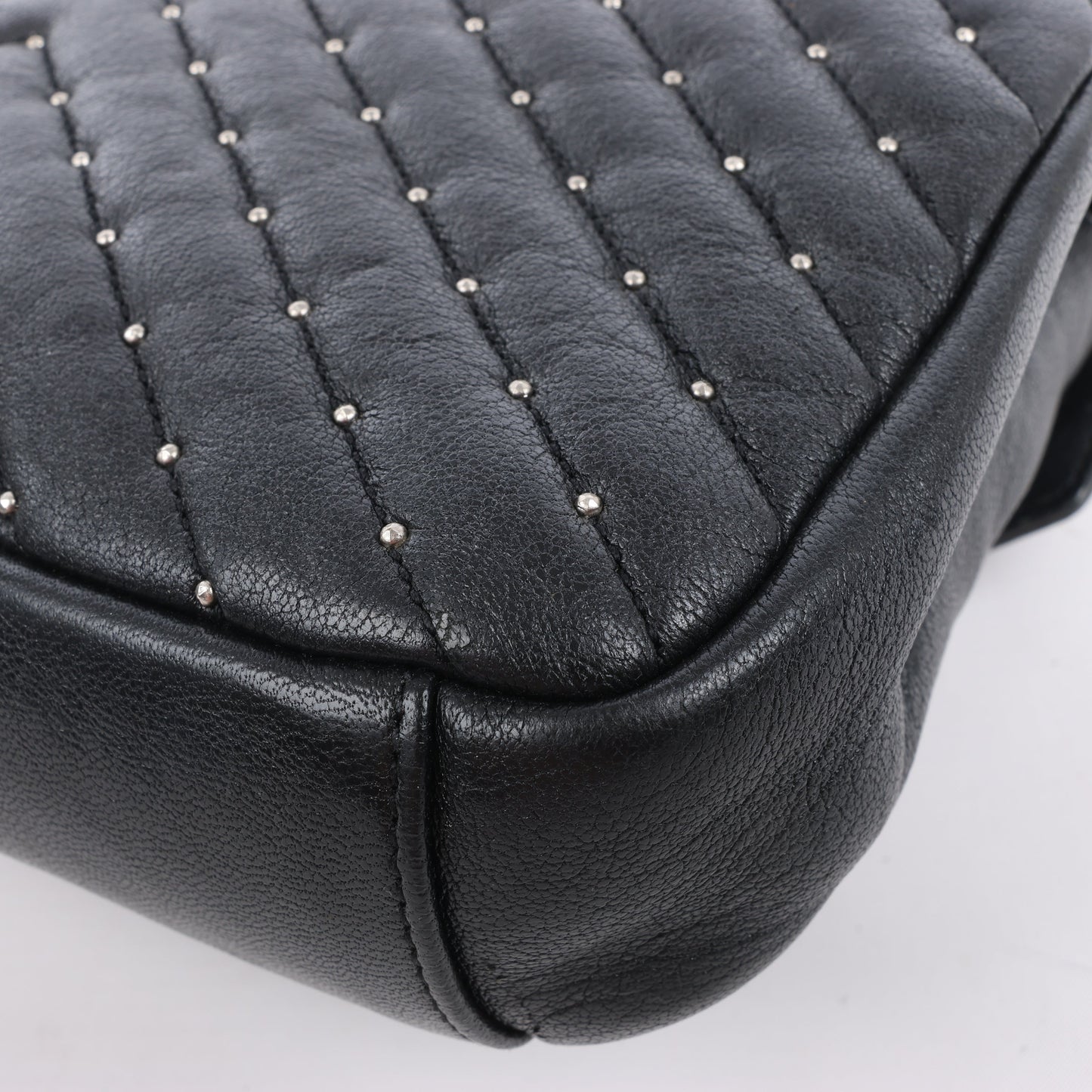 Saint Laurent Paris College Leather x Rhinestone Chain Shoulder Bag in Black 428056