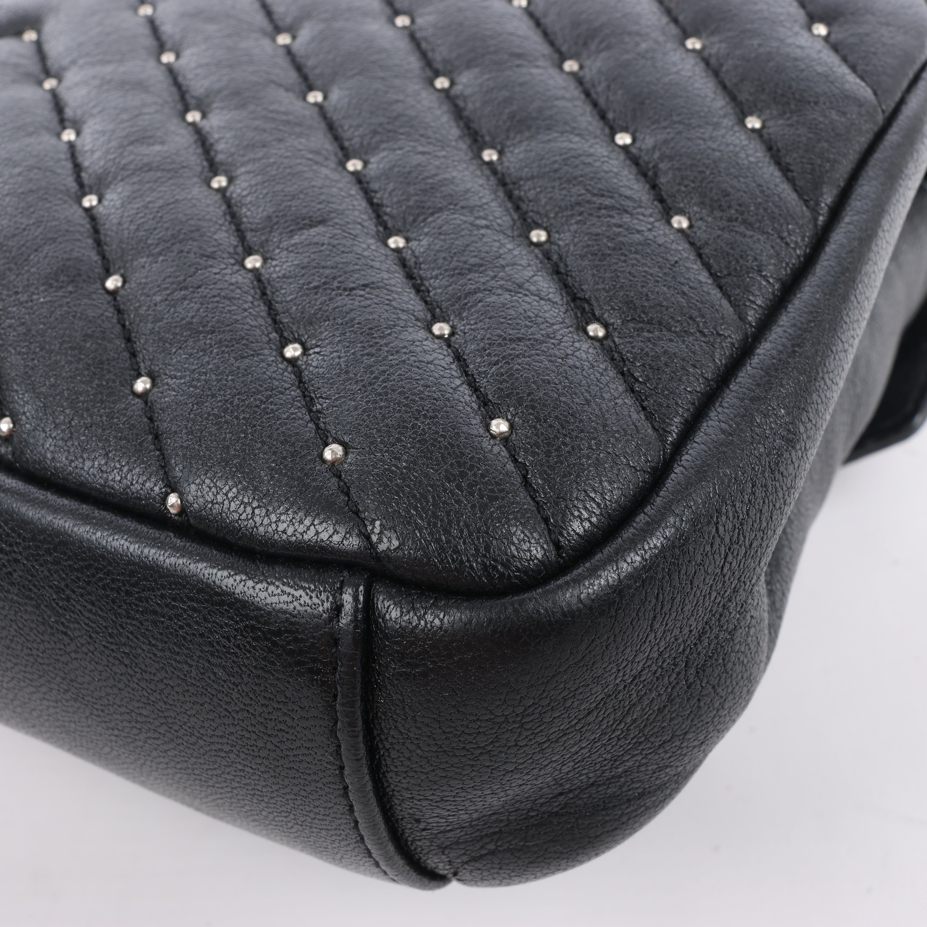Saint Laurent Paris College Leather x Rhinestone Chain Shoulder Bag in Black 428056