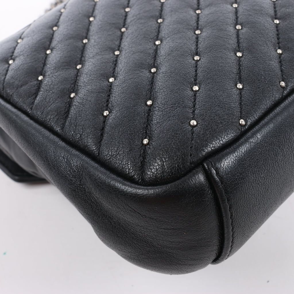 Saint Laurent Paris College Leather x Rhinestone Chain Shoulder Bag in Black 428056