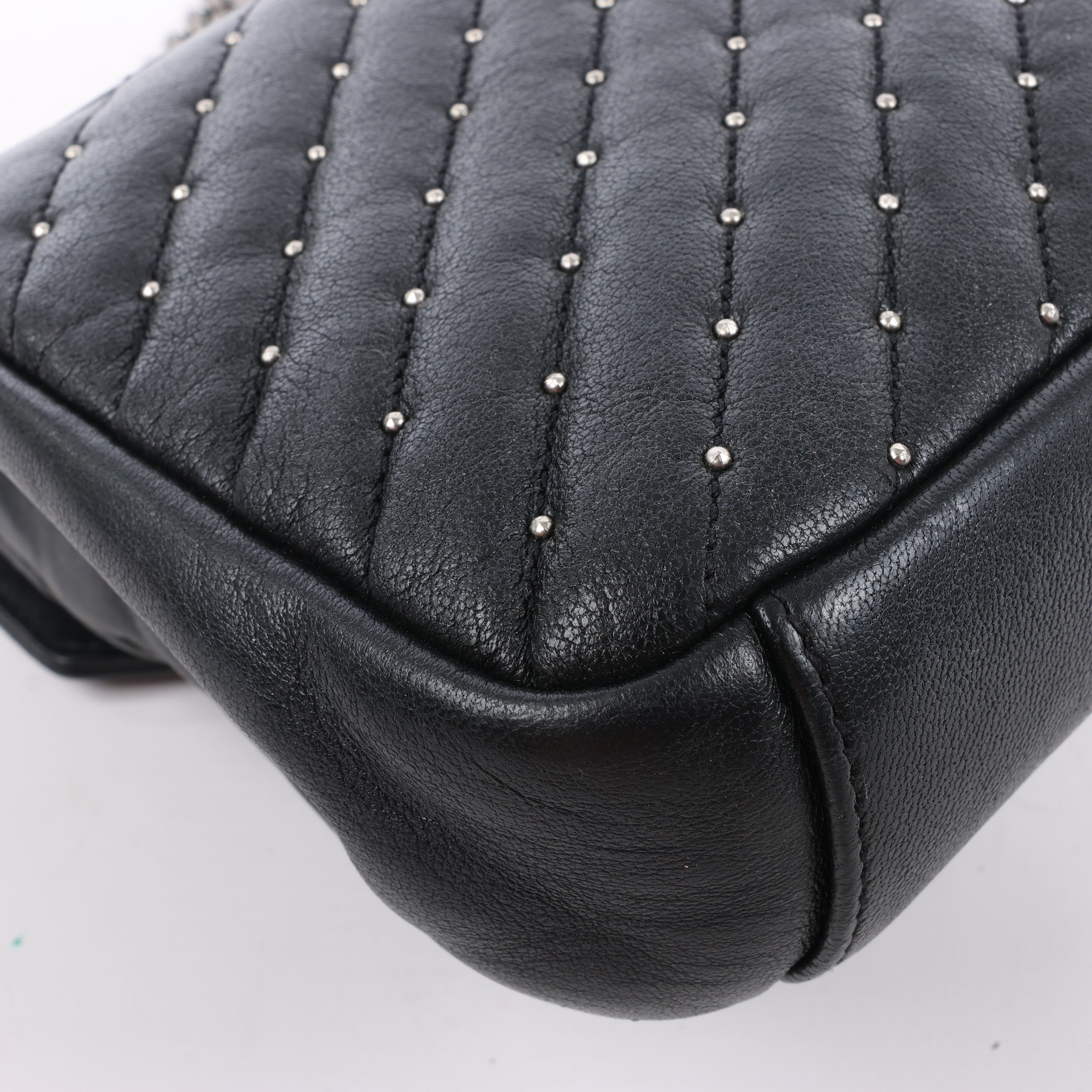 Saint Laurent Paris College Leather x Rhinestone Chain Shoulder Bag in Black 428056