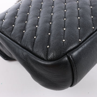 Saint Laurent Paris College Leather x Rhinestone Chain Shoulder Bag in Black 428056