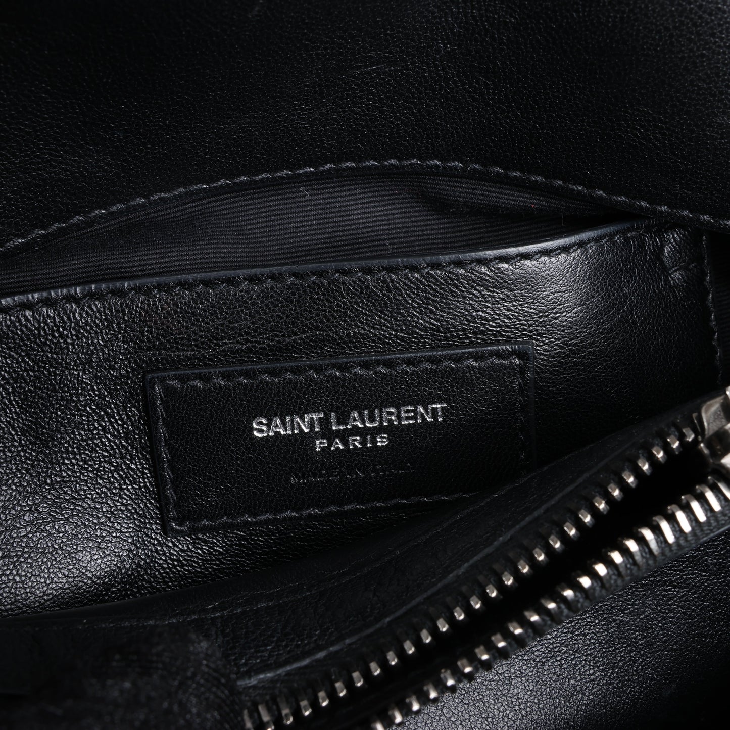 Saint Laurent Paris College Leather x Rhinestone Chain Shoulder Bag in Black 428056