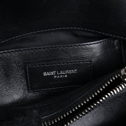 Saint Laurent Paris College Leather x Rhinestone Chain Shoulder Bag in Black 428056