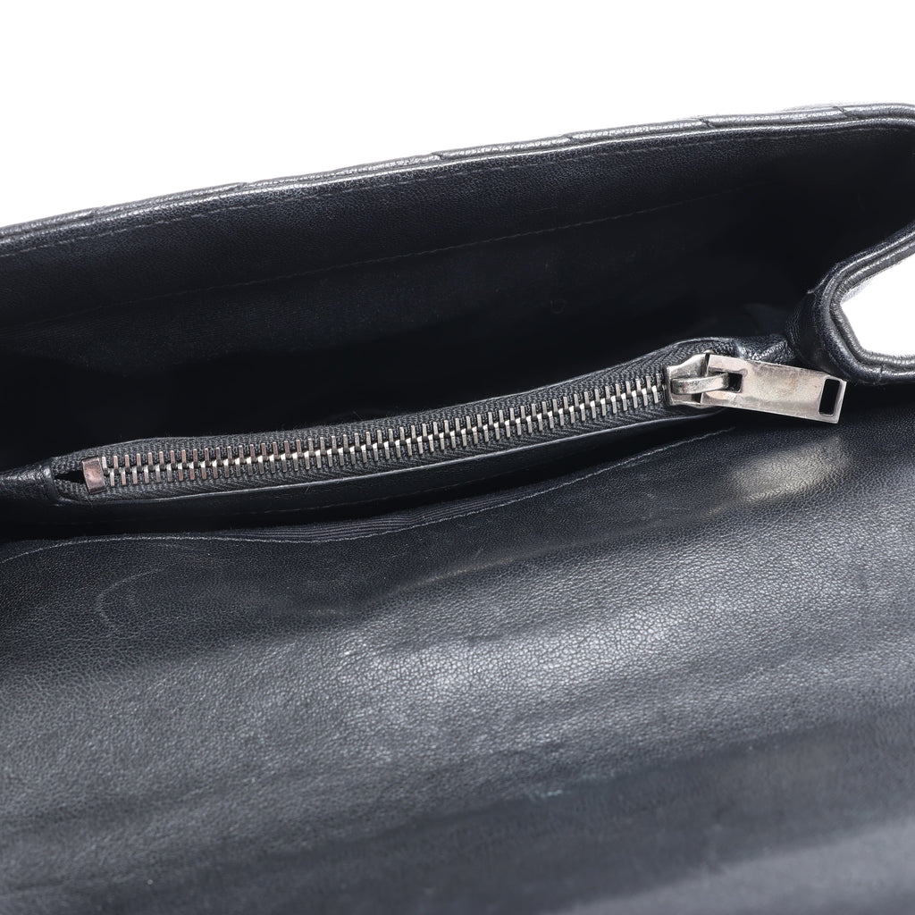 Saint Laurent Paris College Leather x Rhinestone Chain Shoulder Bag in Black 428056