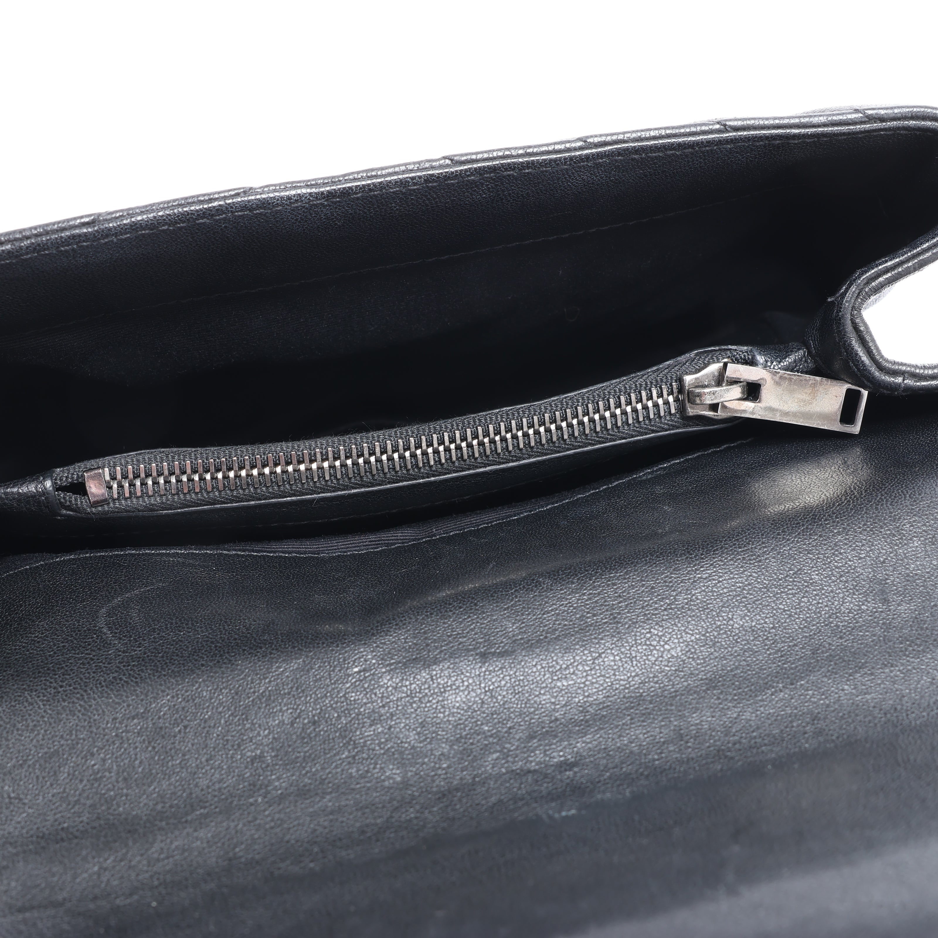 Saint Laurent Paris College Leather x Rhinestone Chain Shoulder Bag in Black 428056