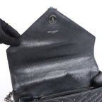 Saint Laurent Paris College Leather x Rhinestone Chain Shoulder Bag in Black 428056