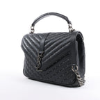 Saint Laurent Paris College Leather x Rhinestone Chain Shoulder Bag in Black 428056