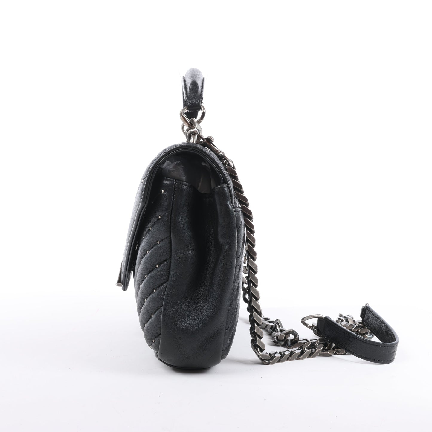 Saint Laurent Paris College Leather x Rhinestone Chain Shoulder Bag in Black 428056