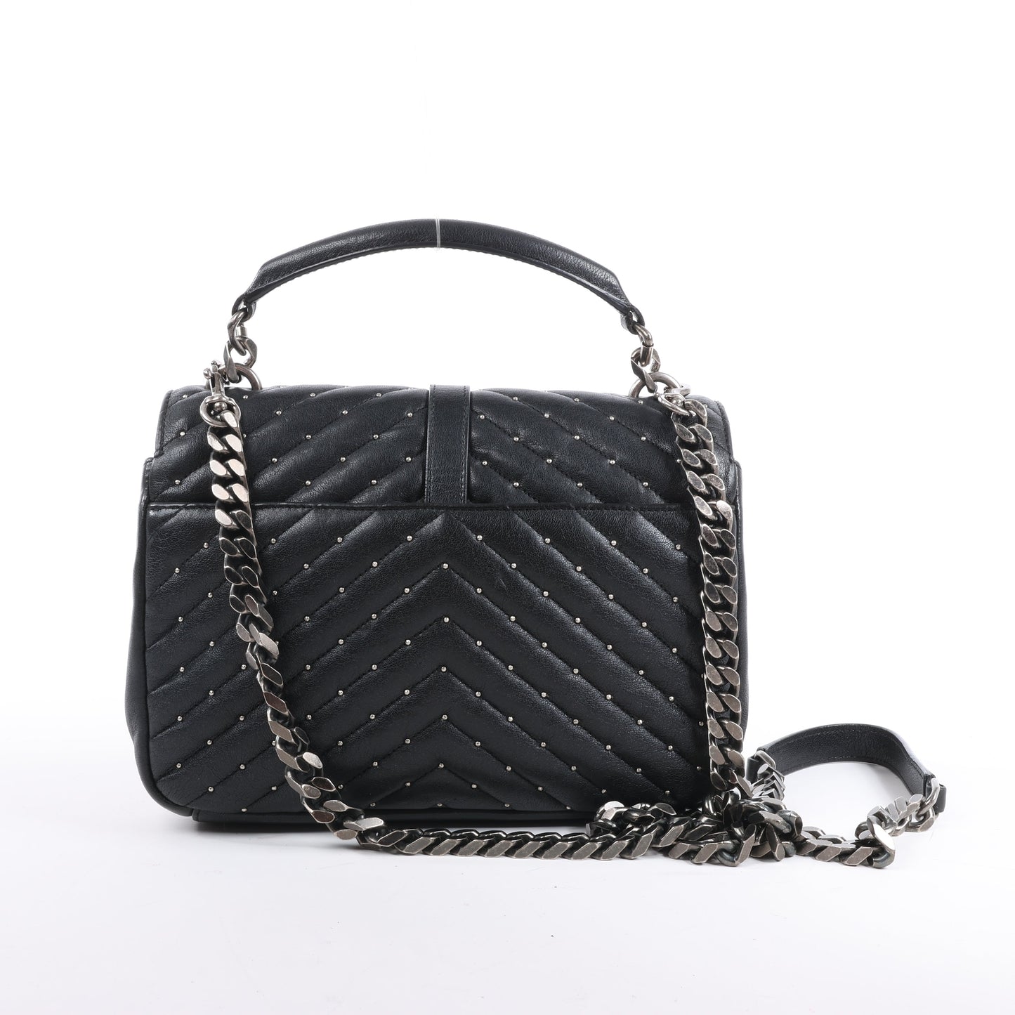Saint Laurent Paris College Leather x Rhinestone Chain Shoulder Bag in Black 428056