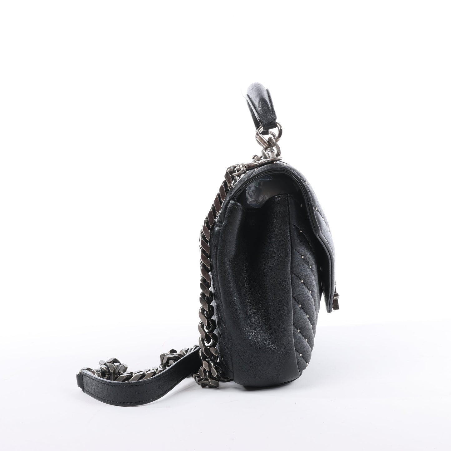 Saint Laurent Paris College Leather x Rhinestone Chain Shoulder Bag in Black 428056