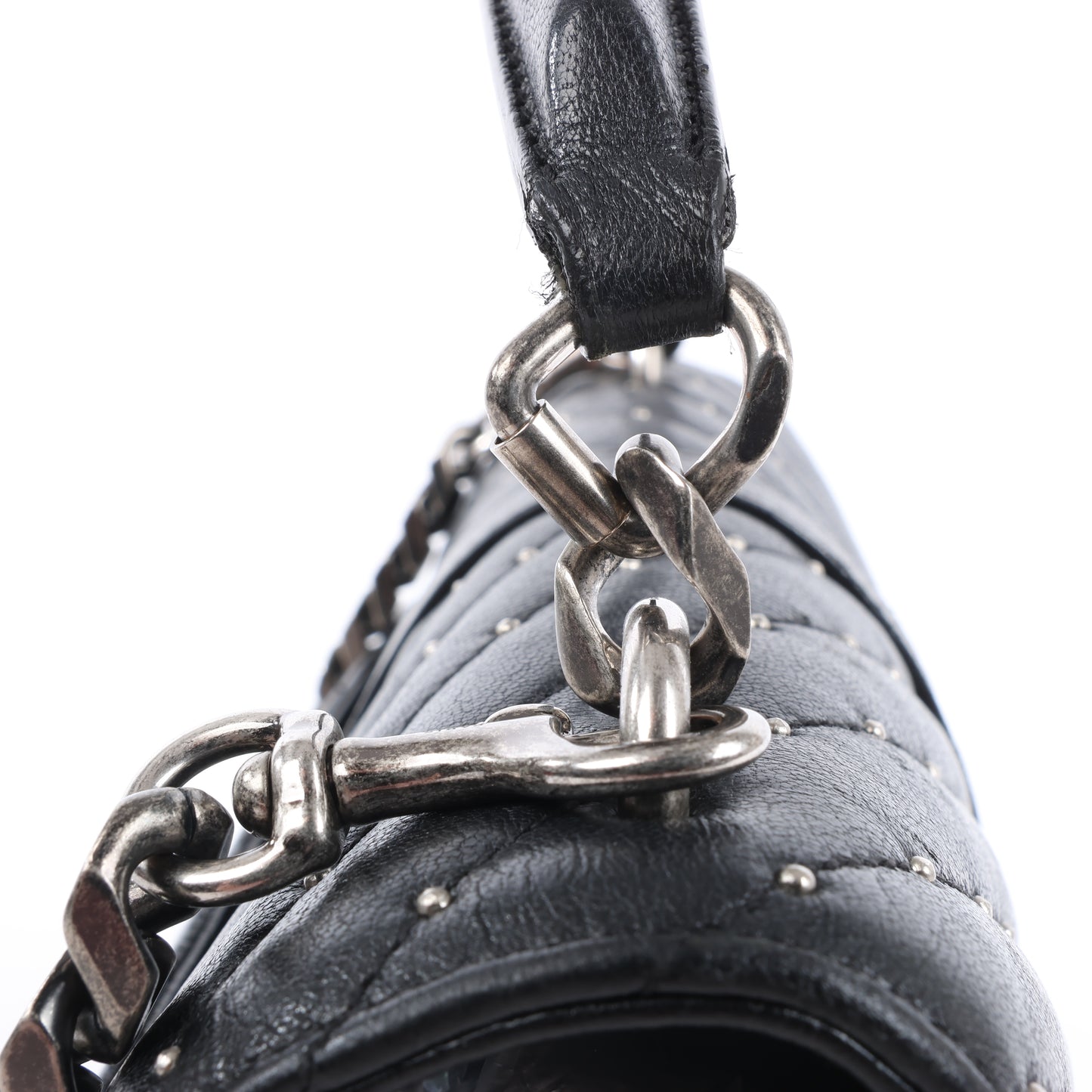 Sac bandoulière en cuir et strass Saint Laurent Paris College, noir 428056