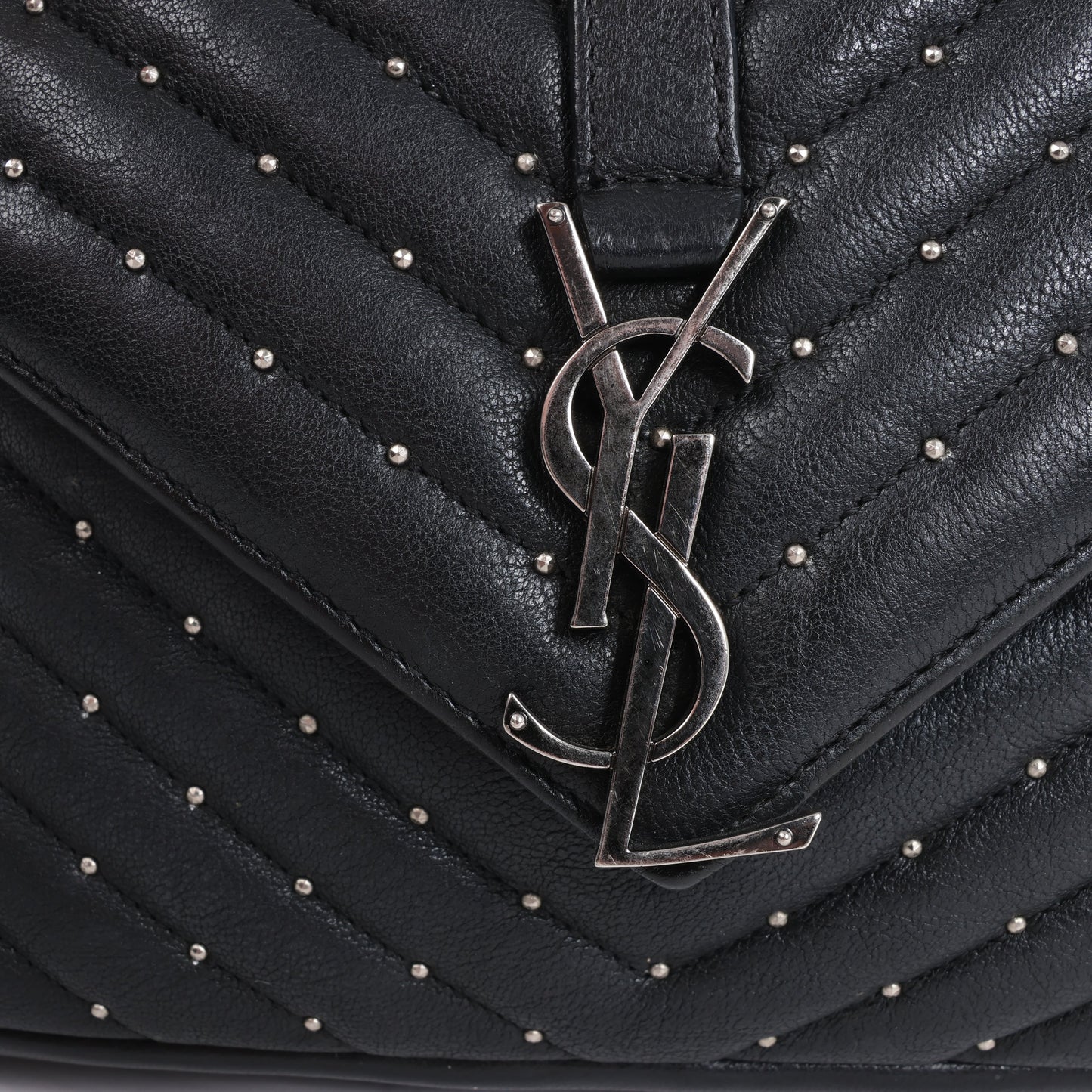 Saint Laurent Paris College Leather x Rhinestone Chain Shoulder Bag in Black 428056