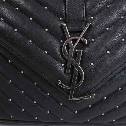 Saint Laurent Paris College Leather x Rhinestone Chain Shoulder Bag in Black 428056