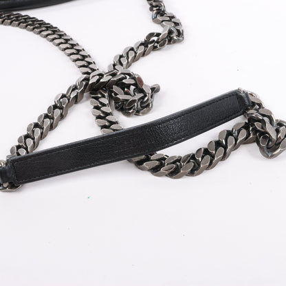 Saint Laurent Paris College Leather x Rhinestone Chain Shoulder Bag in Black 428056