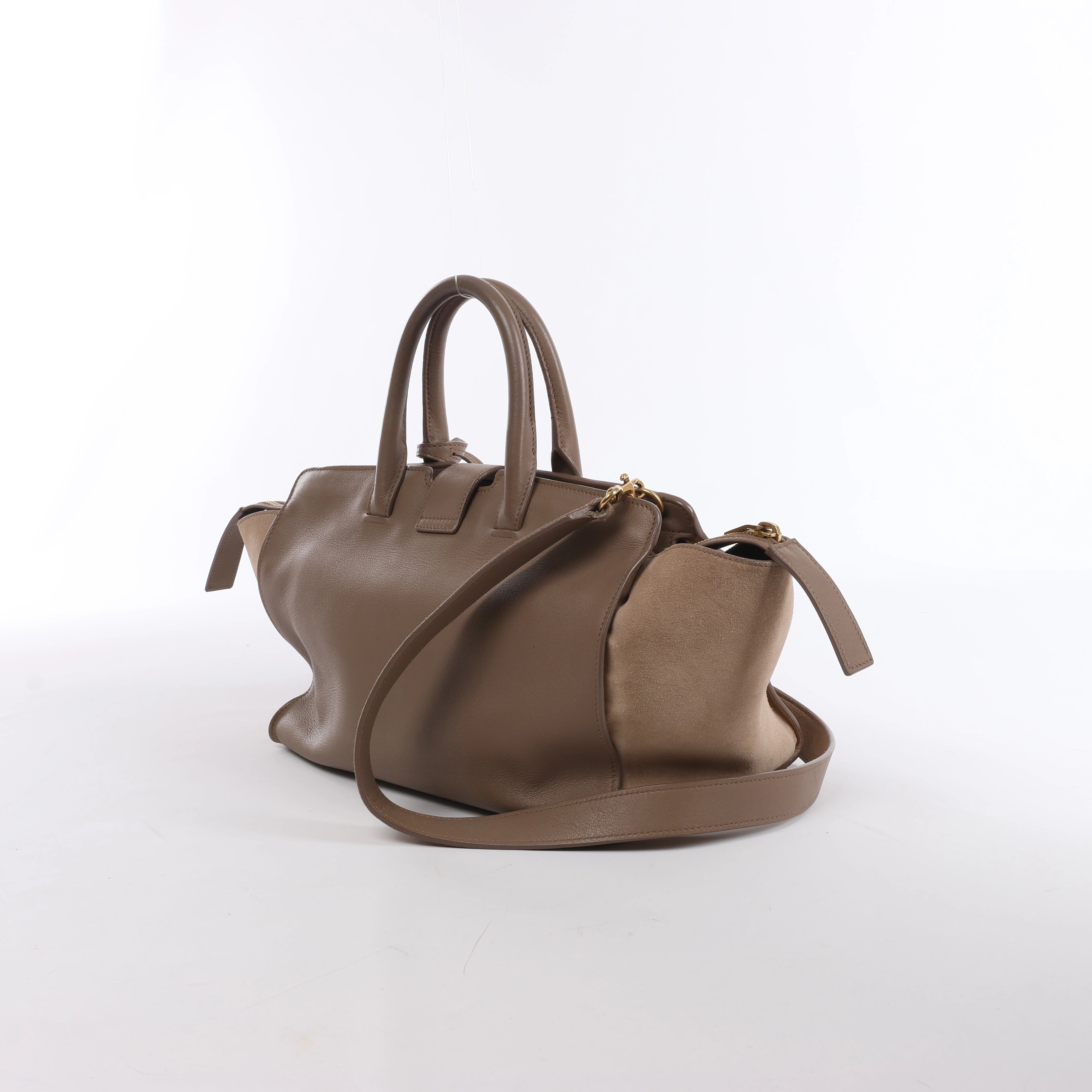 Bolso de mano Saint Laurent Paris Downtown Cabas de piel y ante en beige 635346